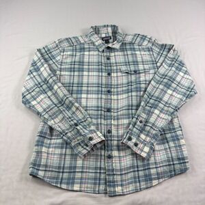 Patagonia Fjord Flannel Shirt Mens Medium Blue Plaid Button Up Outdoor Hiking
